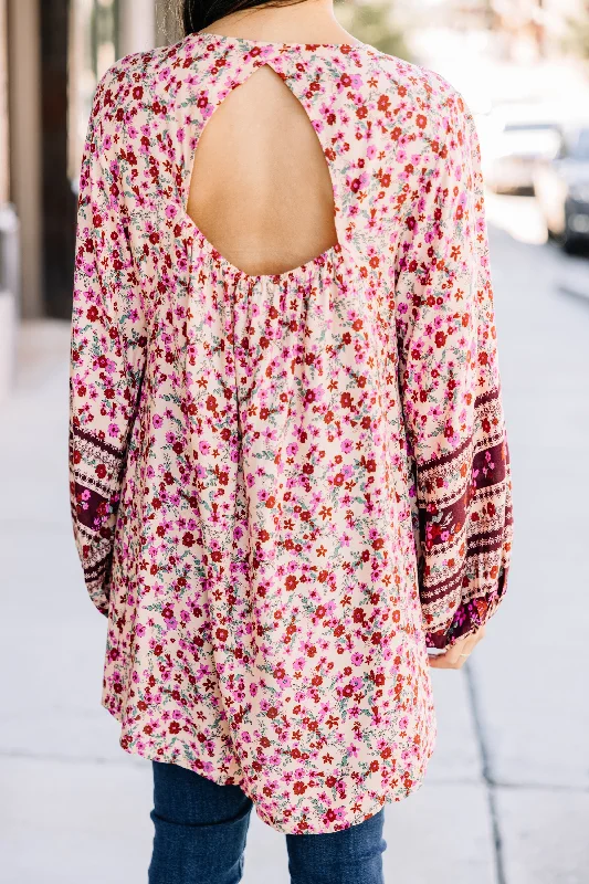 Searching For Joy Wine Red Mixed Print Tunic