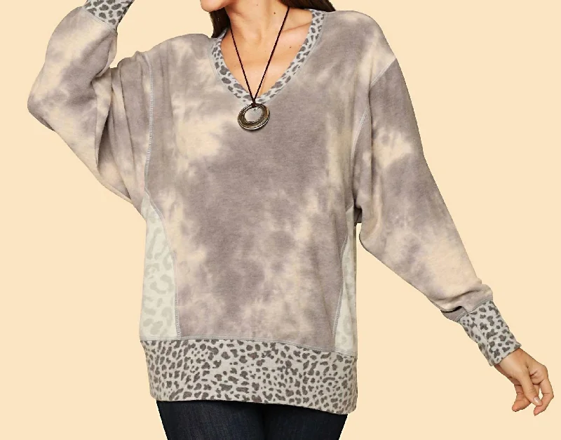 Tie Dye & Cheetah Print Tunic In Grey