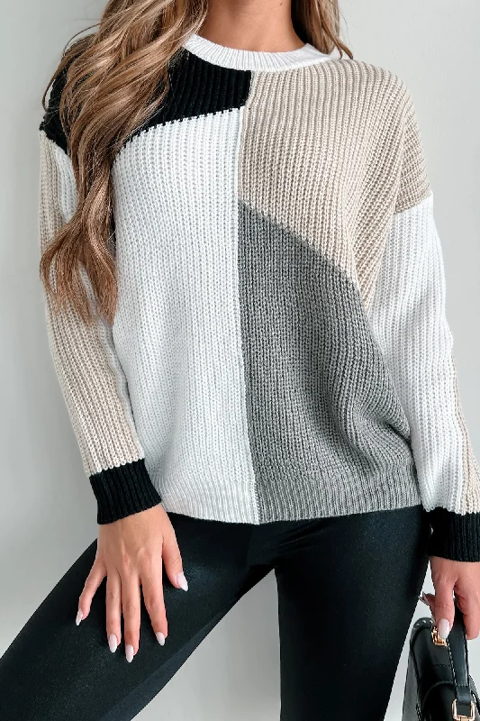 Ursa Oversized Colorblock Sweater (Black/Taupe/Grey)