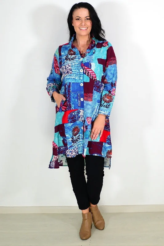 Abstract Blue Tunic Shirt