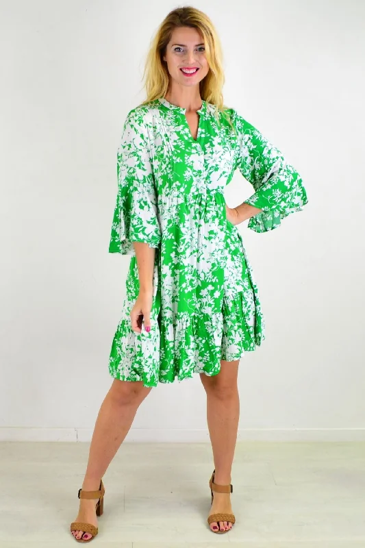 Apple Green Sweet Citrus Frill Sleeve Tunic Dress