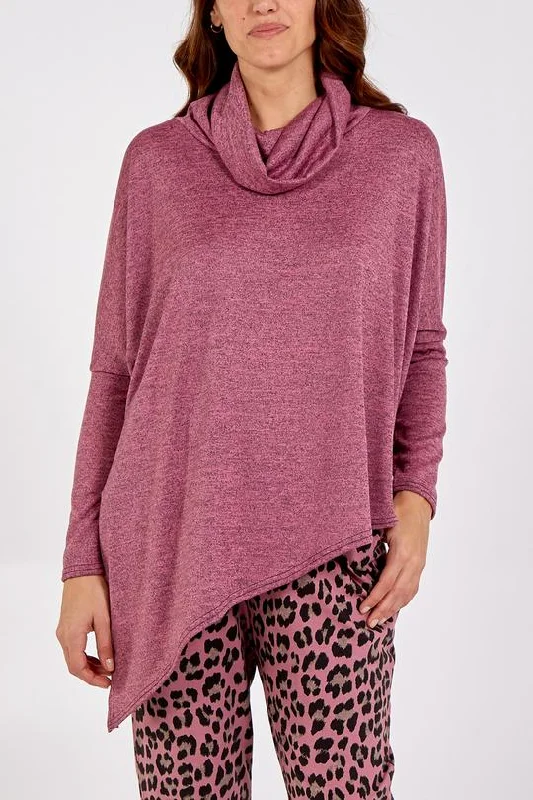 Avery cowl (raspberry) neck melange pattern asymmetric necklace top ( one size 14 to 22/24).