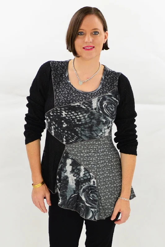 Black Grey Rose Tunic Top