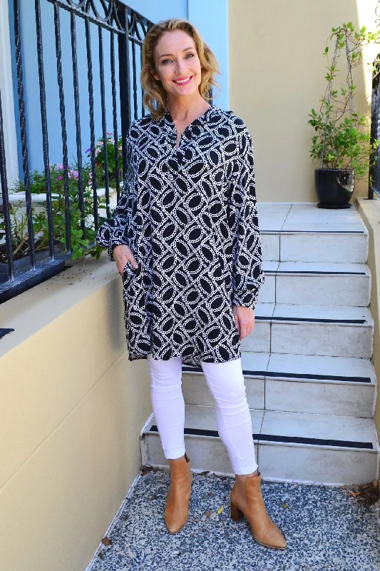 Black White Link Tunic Shirt