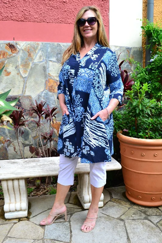 Blue Lagoon Stand Collar Tunic Shirt