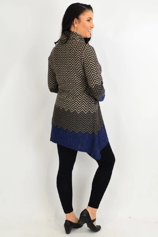 Blue Zig Zag Roll Neck Winter Tunic