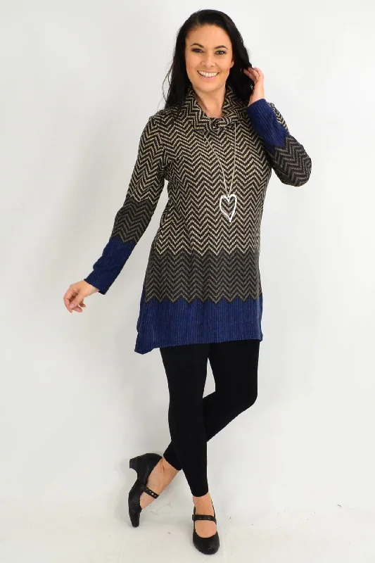 Blue Zig Zag Roll Neck Winter Tunic