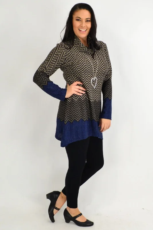 Blue Zig Zag Roll Neck Winter Tunic