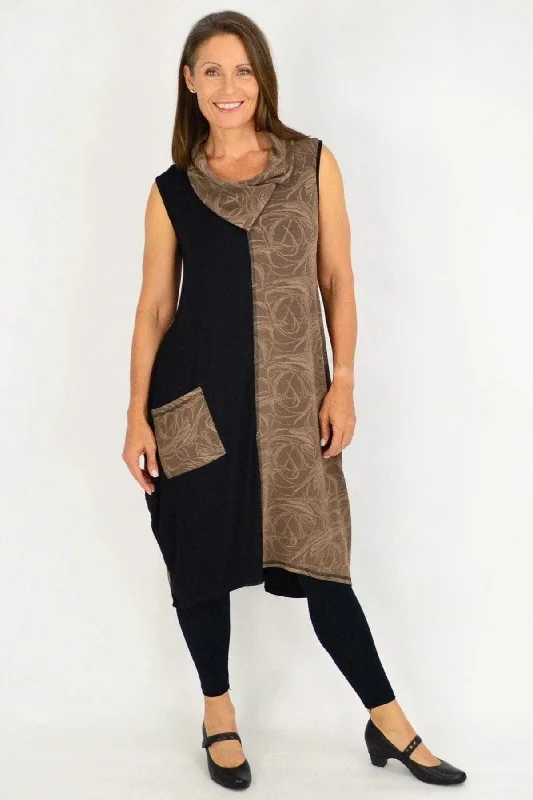 Camel Swirl Sleeveless Winter Tunic Dress