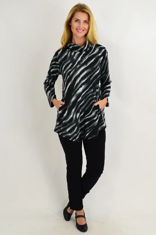 Charcoal Rolled Neck Zebra Tunic Top