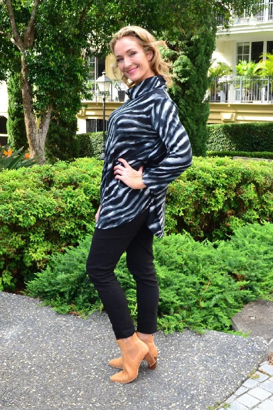 Charcoal Rolled Neck Zebra Tunic Top