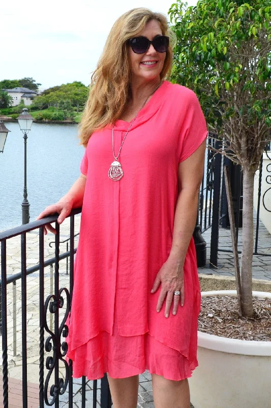 Coral Drop shoulder Tunic Dress