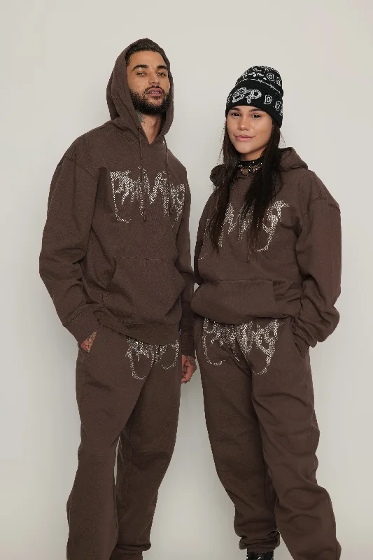 Graveyard Rhinestoned Hoodie Brown