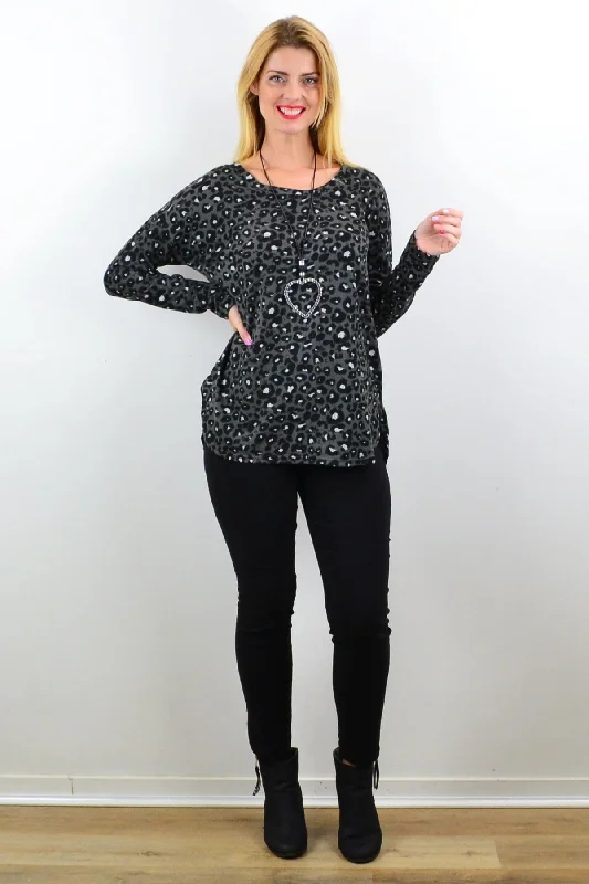 Grey Spot Fleece Tunic Top