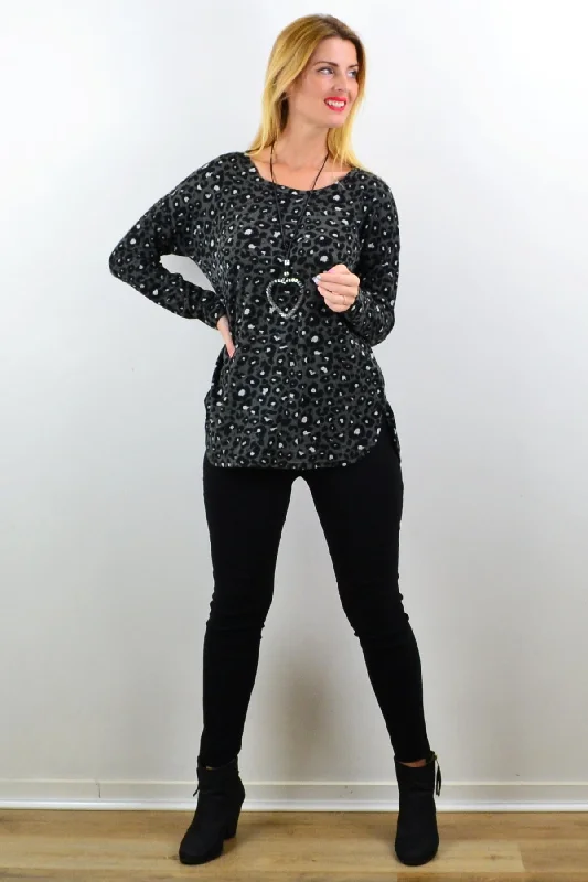 Grey Spot Fleece Tunic Top