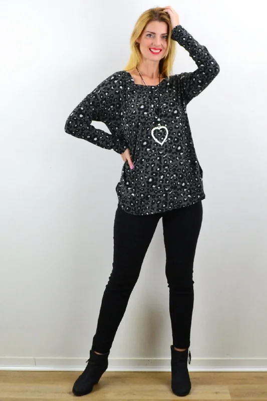 Grey Spot Fleece Tunic Top