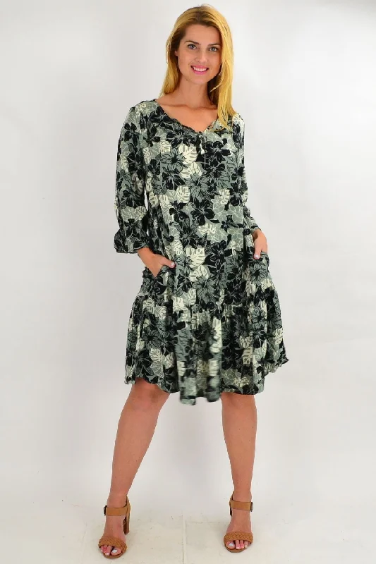 Hawaiian Ruffle Sleeve Tunic Dress