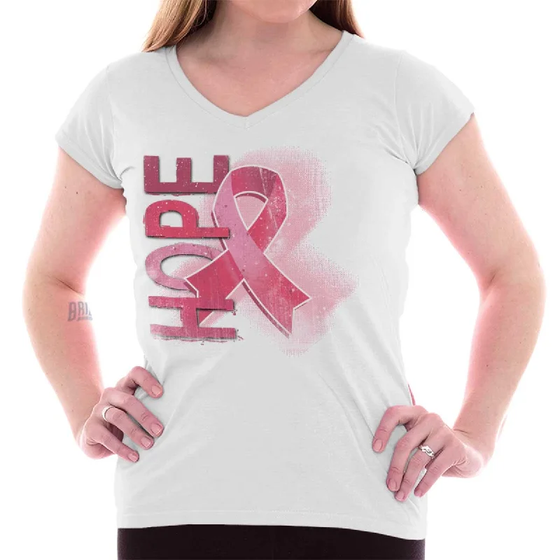 Hope Pink Ribbon Junior Fit V-Neck T Shirt