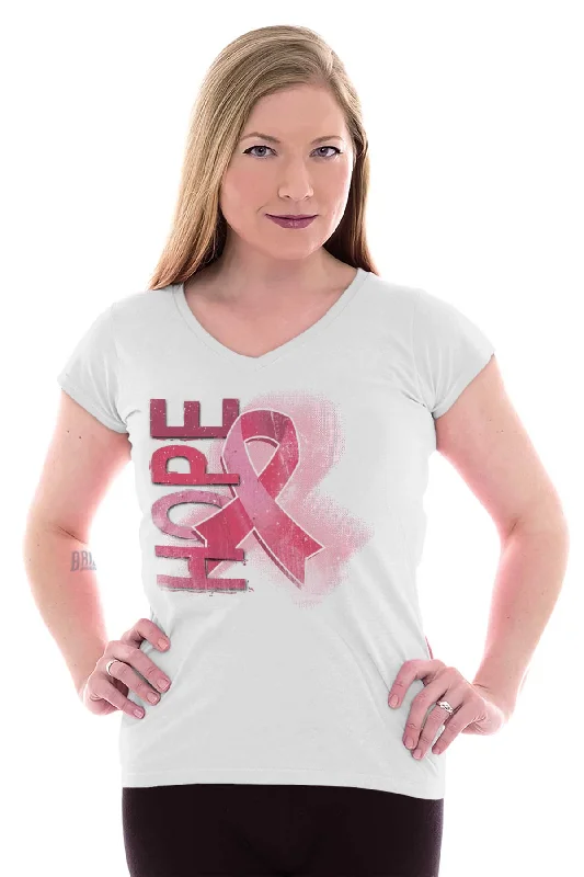 Hope Pink Ribbon Junior Fit V-Neck T Shirt