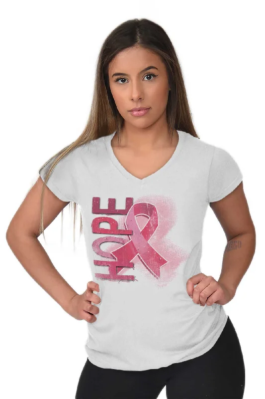 Hope Pink Ribbon Junior Fit V-Neck T Shirt