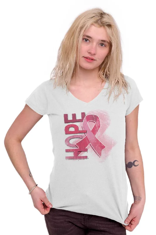 Hope Pink Ribbon Junior Fit V-Neck T Shirt