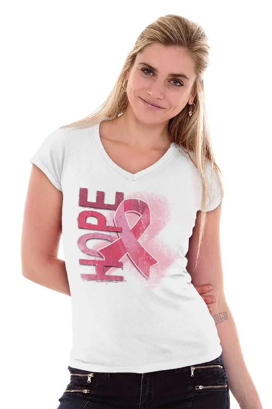 Hope Pink Ribbon Junior Fit V-Neck T Shirt