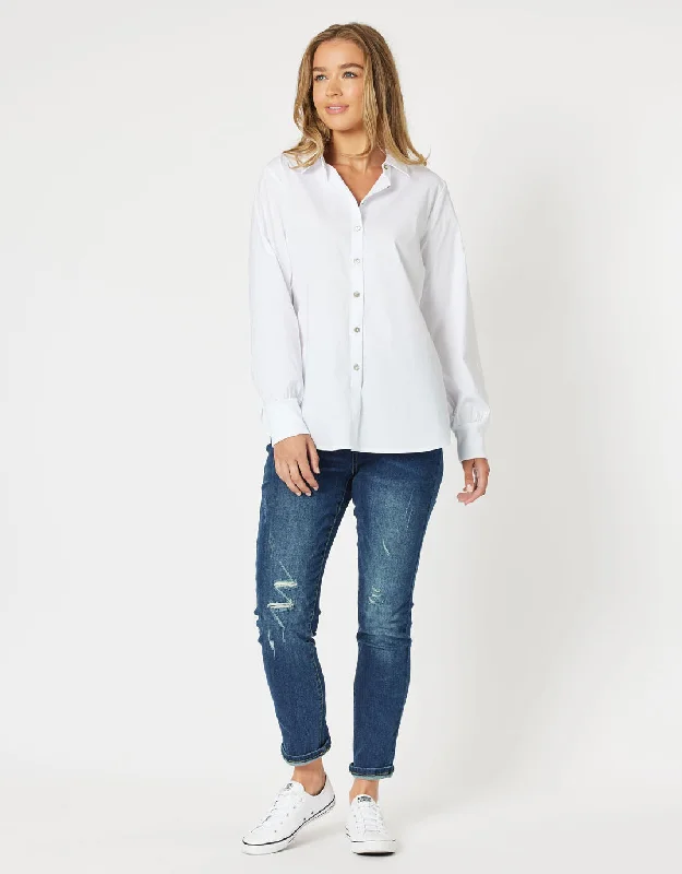 Jana Rib Cuff Poplin Shirt - White