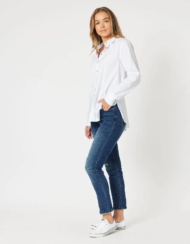 Jana Rib Cuff Poplin Shirt - White