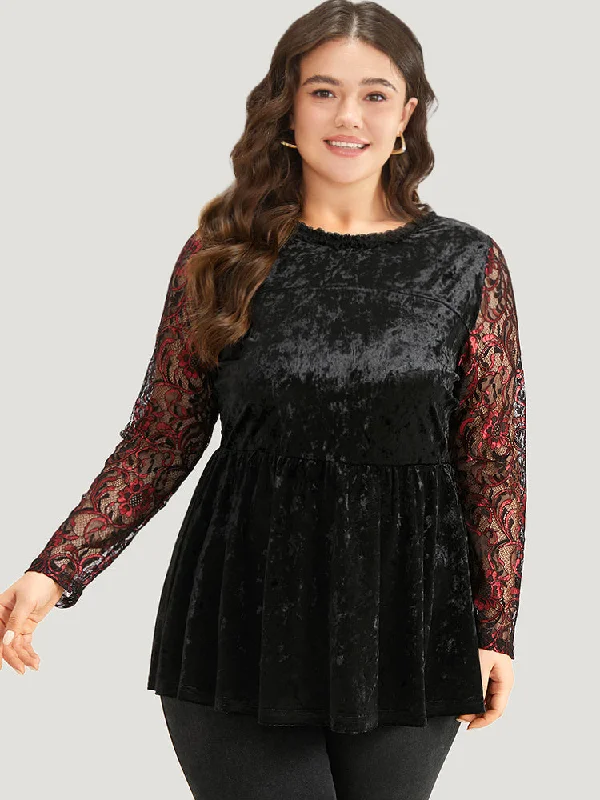 Halloween Lace Patchwork Contrast Cut Out Blouse