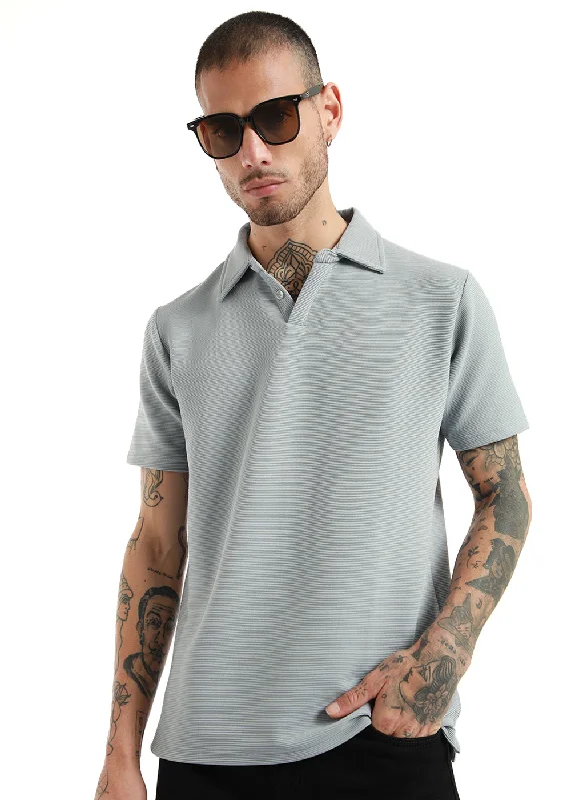 Light Gray Textured Polo Tshirt