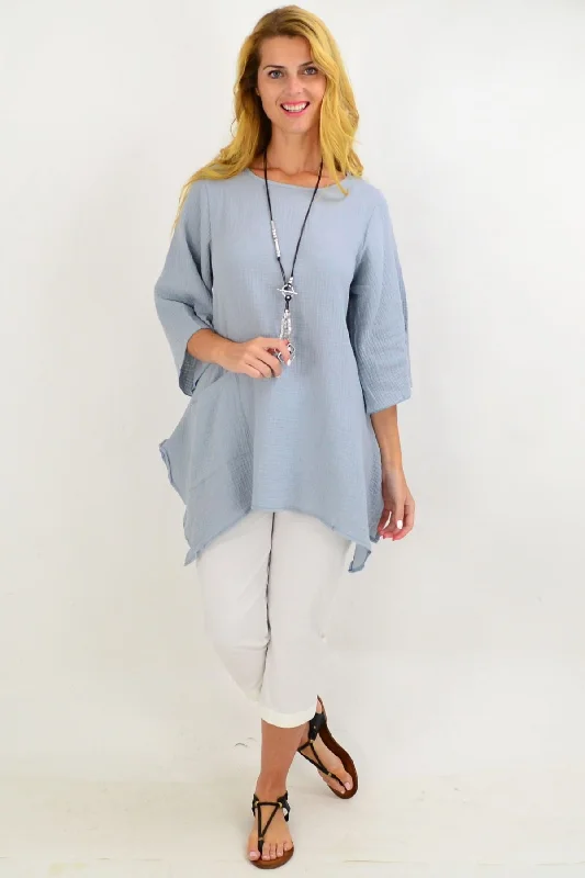 Light Grey Cotton Pocket Tunic Top