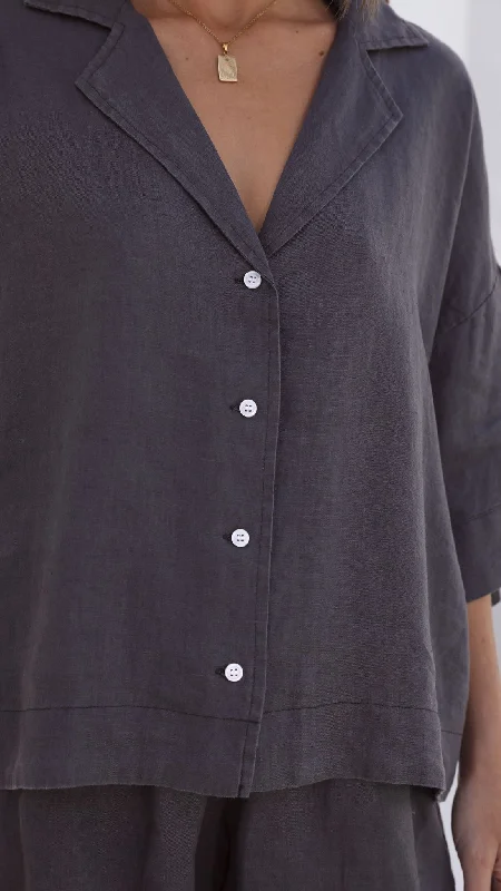 Linen Lounge Shirt - Coal