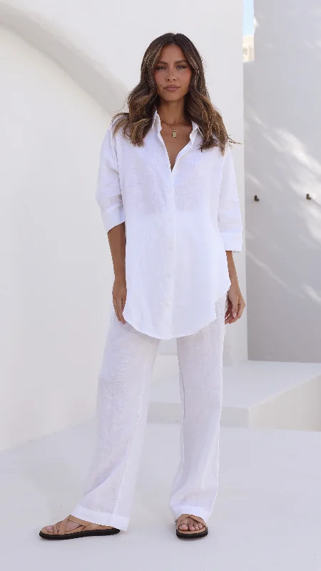 Lounge Linen Longline Shirt - White