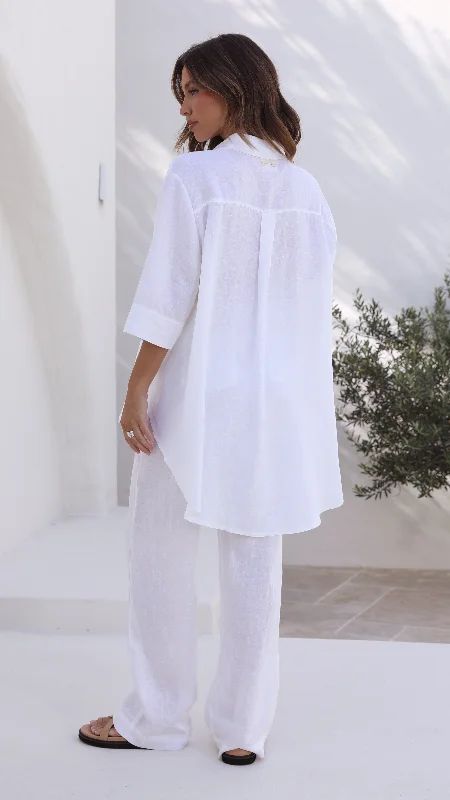 Lounge Linen Longline Shirt - White