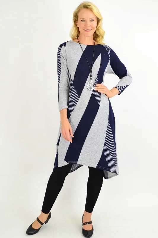 Navy Line Long Tunic Dress