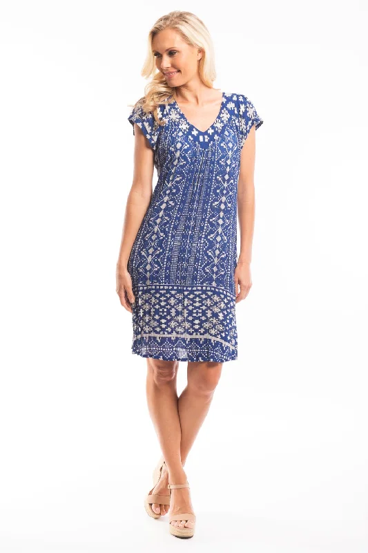 Navy White Crinkle Tunic Dress