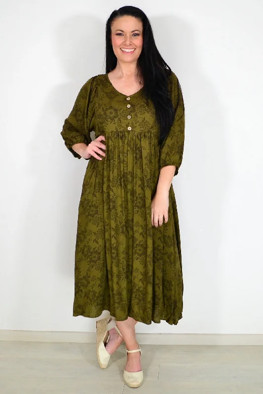 Olive Green Peasant Tunic Dress