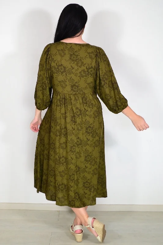 Olive Green Peasant Tunic Dress