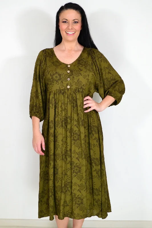 Olive Green Peasant Tunic Dress