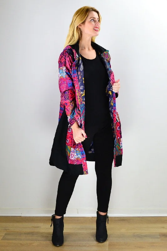 Pink Patchwork Long Corduroy Jacket