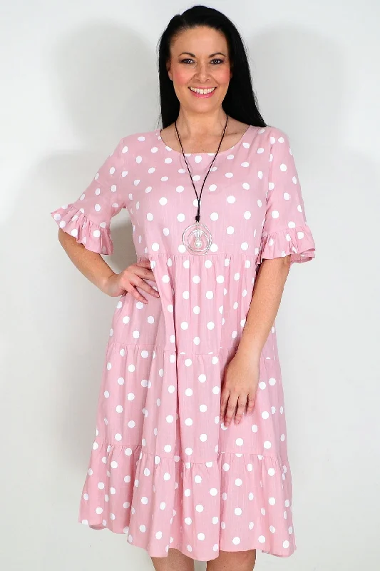 White Spots Pink Tiered Tunic Dress