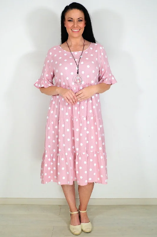 White Spots Pink Tiered Tunic Dress