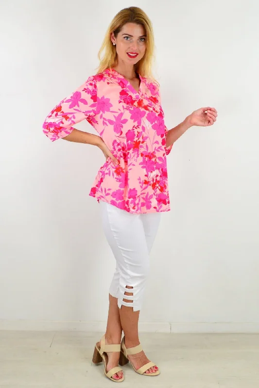 Pop Of Colour Floral Tunic Top