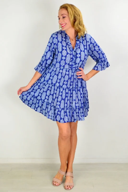 Pretty Fun in Blue Tiered Tunic Dress