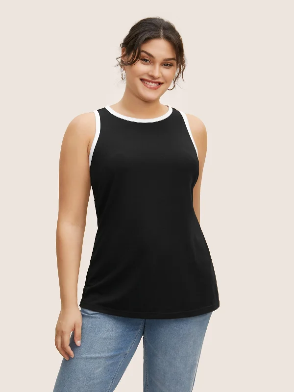 Round Neck Contrast Trim Tank Top