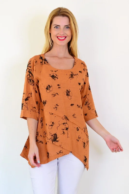 Rust Layered Linen Blend Tunic Top