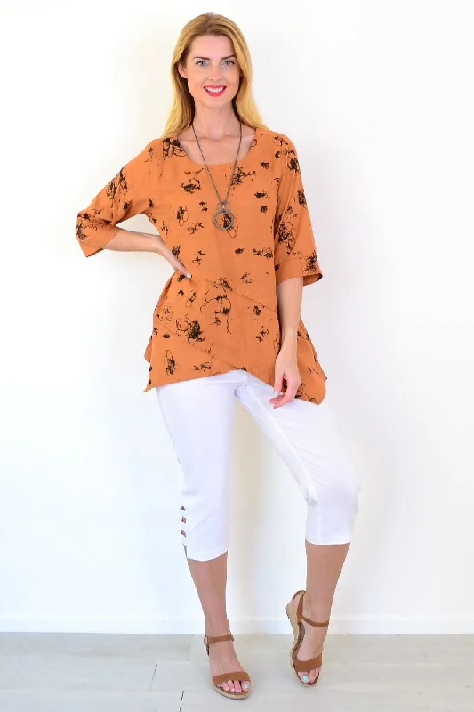 Rust Layered Linen Blend Tunic Top