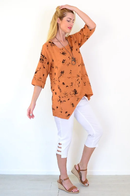 Rust Layered Linen Blend Tunic Top