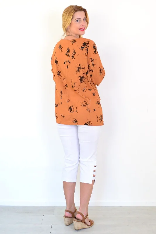 Rust Layered Linen Blend Tunic Top