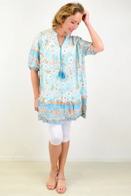 Spring Time Tassel Ruffle Tunic Top